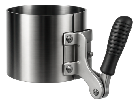 Adjustable piston ring compressor for automotive engine assembly.