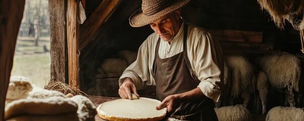 Traditional Slovak Shepherd Crafting Cheese

.