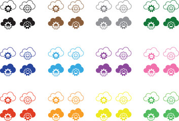 Cloud setting, cloud configuration, multicolor cloud, line icon, flat icon.