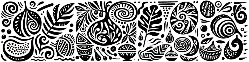 Obraz premium Hand‑Drawn Garlic and Seasoning Illustration, Tribal Culinary Folk Art Pattern Vector for Kitchen and Cooking Adventure Themes Design