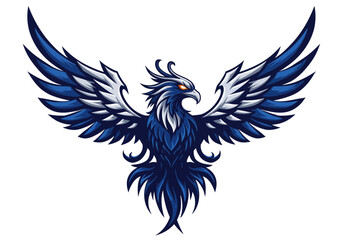 Blue Phoenix Vector Logo | Majestic Mythical Fire Bird with Wings Spread | Fierce Eagle-Inspired Mascot Art for Gaming, Branding, Tattoos & Fantasy Themes