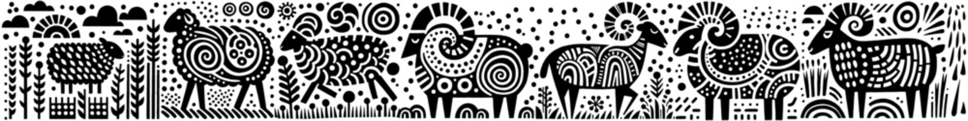 Hand‑Drawn Suffolk Sheep Illustration, Tribal Farm Folk Art Pattern Vector for Pasture and Countryside Adventure Themes Design