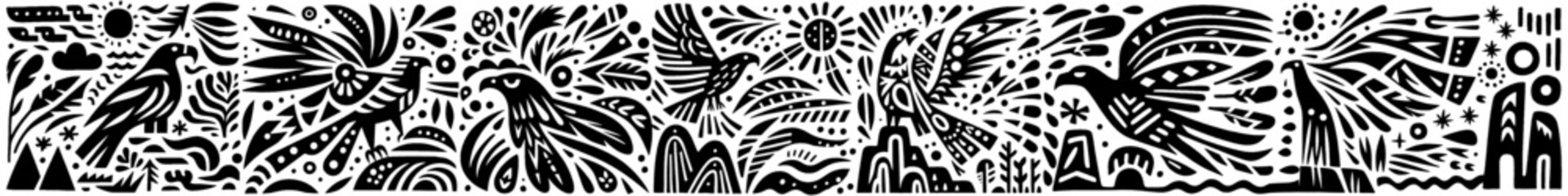 Hand‑Drawn Golden Eagle Illustration, Tribal Mountain Folk Art Pattern Vector for Wildlife and Freedom Adventure Themes Design
