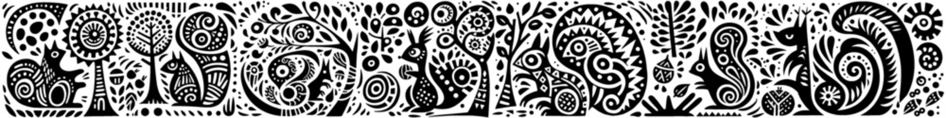 Hand‑Drawn Squirrel Illustration, Tribal Forest Folk Art Pattern Vector for Wildlife and Nature Adventure Themes Design