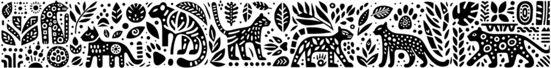 Hand‑Drawn Jaguar Illustration, Tribal Jungle Folk Art Pattern Vector for Wildlife and Adventure Themes Design