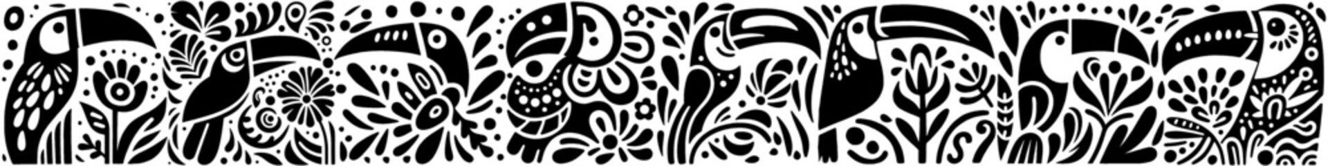 Hand‑Drawn Toucan Illustration, Tribal Tropical Folk Art Pattern Vector for Wildlife and Rainforest Adventure Themes Design