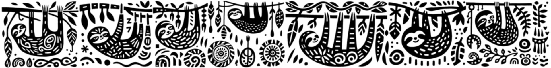 Hand‑Drawn Sloth Illustration, Tribal Rainforest Folk Art Pattern Vector for Wildlife and Jungle Adventure Themes Design