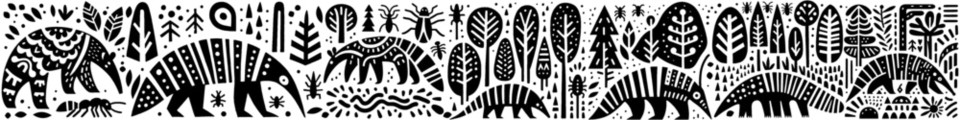 Hand‑Drawn Anteater Illustration, Tribal Jungle Folk Art Pattern Vector for Wildlife and Nature Adventure Themes Design
