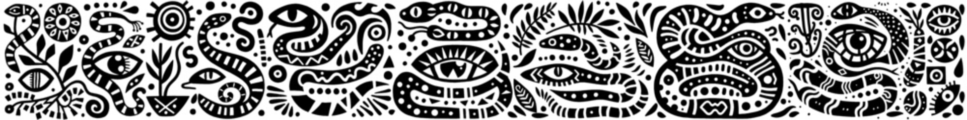 Hand‑Drawn Anaconda Illustration, Tribal Rainforest Folk Art Pattern Vector for Reptile and Wildlife Adventure Themes Design