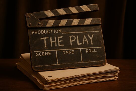 Clapperboard signifies the beginning of rehearsal for a new theatrical performance at an intimate venue