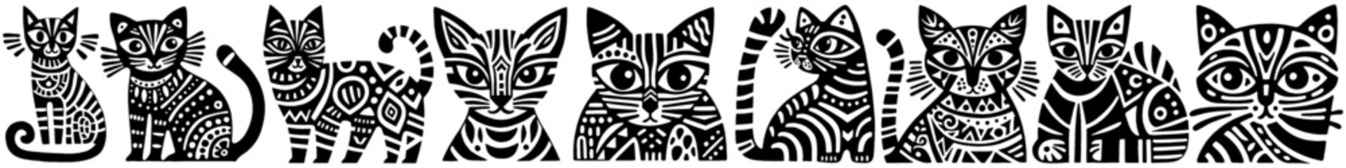 Hand‑Drawn Bengal Cat Illustration, Tribal Exotic Folk Art Pattern Vector for Pet and Domestic Wildlife Theme Designs