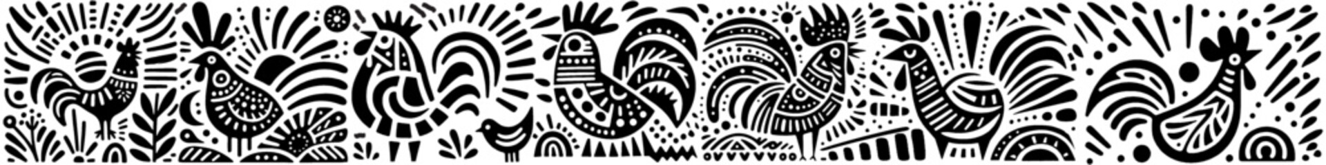 Hand‑Drawn Rooster Illustration, Tribal Farm Folk Art Pattern Vector for Agriculture and Morning Theme Designs