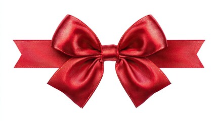 Fototapeta premium Red satin bow with ribbon isolated on white background, festive decorative element for gift and design use