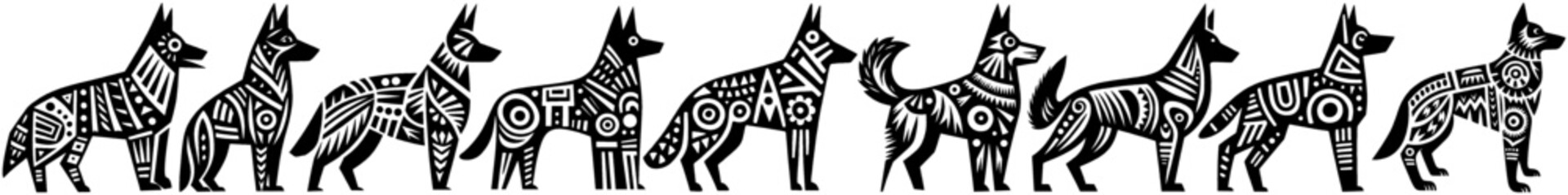 Hand‑Drawn German Shepherd Illustration, Tribal Loyal Folk Art Pattern Vector for Pet and Working Dog Theme Designs