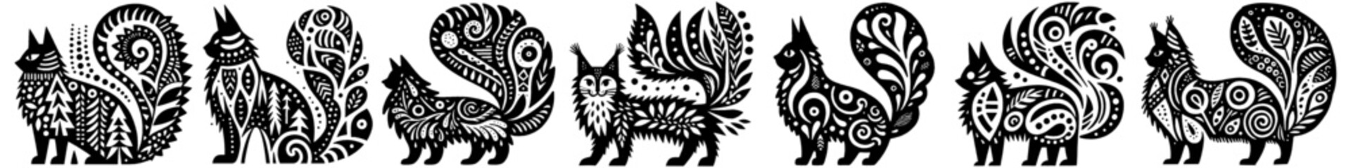 Hand‑Drawn Maine Coon Illustration, Tribal Feline Folk Art Pattern Vector for Pet and Domestic Life Theme Designs