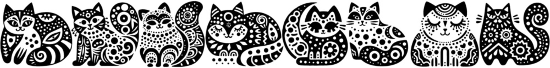 Hand‑Drawn Ragdoll Cat Illustration, Tribal Gentle Folk Art Pattern Vector for Pet and Cozy Domestic Life Theme Designs