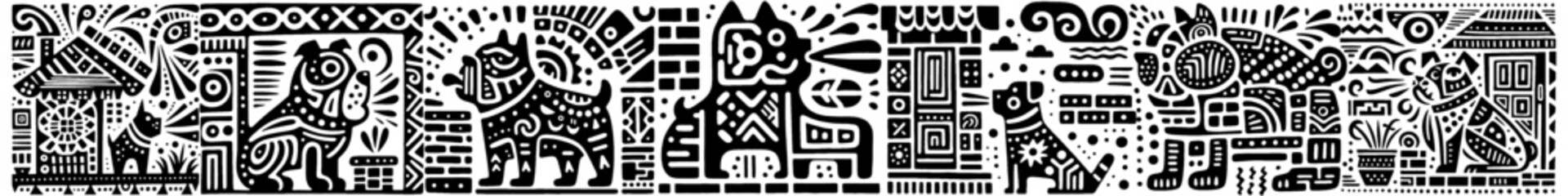 Hand‑Drawn Bulldog Illustration, Tribal Loyal Folk Art Pattern Vector for Pet and Companion Animal Theme Designs