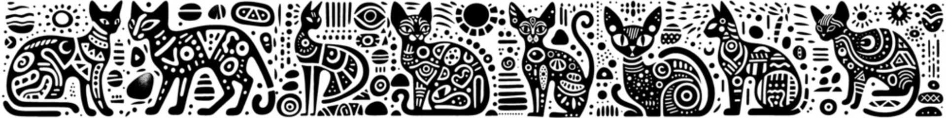 Hand‑Drawn Sphynx Cat Illustration, Tribal Unique Folk Art Pattern Vector for Pet and Modern Aesthetic Theme Designs