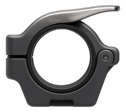 Plastic snap-on pipe clamp with a quick-release lever for temporary plumbing connections.