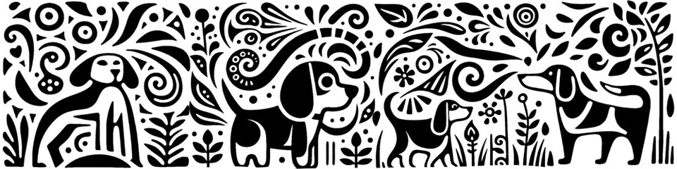 Hand‑Drawn Dachshund Illustration, Tribal Playful Folk Art Pattern Vector for Pet and Home Life Theme Designs