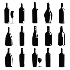 wine bottle silhouette set, Black & White silhouette set 