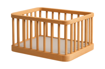 A wooden playpen with a removable base, ideal for providing a secure play area in a living room.