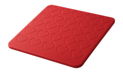 A vibrant red anti-slip mat with a heart pattern, perfect for a romantic touch in a couple?s apartment.