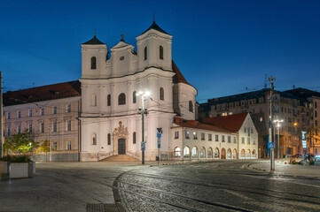 Bratislava, Slovakia. View of baroque-style The Trinitarian Church or Trinity Church at dusk