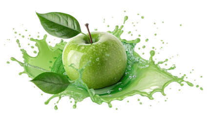 Green Apple Juice Splash, Isolated on Transparent Background, High-Resolution Image, Fruit, Drink, Apple, Juice, Splash