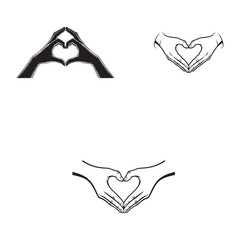 Black and White Hand Heart Shape Illustrations Set Graphic Design Elements hands