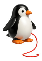 Interactive pull toy penguin with waddling motion, designed for an indoor playroom.