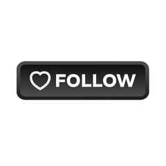 follow – black rectangular 3D button – vector illustration
