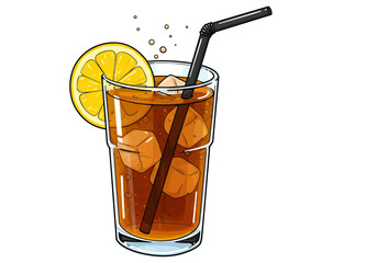 Refreshing Iced Tea Vector Illustration | Cold Beverage with Lemon and Ice Cubes | Summer Drink Clipart for Cafes, Menus, Stickers, and Packaging Design