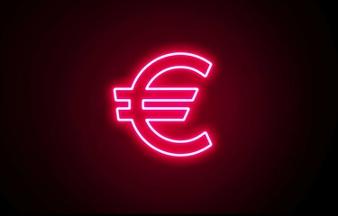 Neon glowing color european euro currency icon on black background. Neon bright lighting euro line icon. Neon euro 3D icon on black background.