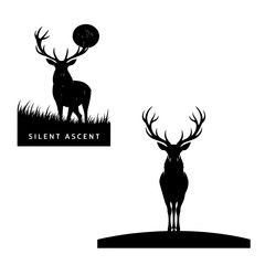 Two Black Silhouettes of Deer Majestic Antlers Grassland Background Silent Ascent Design