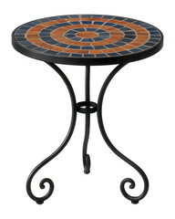 Compact bistro-style garden table with a wrought iron base and mosaic tile top, perfect for a small...