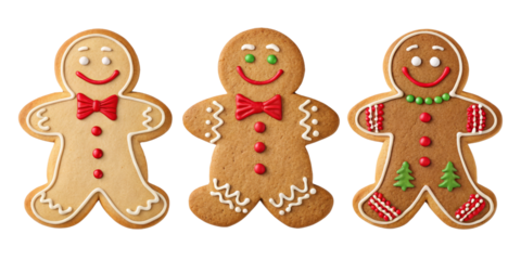 Three Gingerbread Men Cookies, Christmas Design, Isolated on Transparent Background, Christmas cookies, gingerbread man, holiday baking