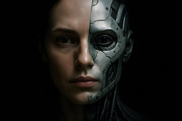 Woman and Cyborg Half Face