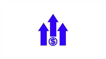 Dollar sign icon and up arrow isolated on white background. Money, profit, investment, growth business.