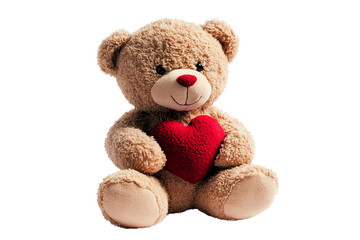 Adorable teddy bear holding heart, isolated on transparent PNG, Valentine's Day.