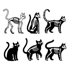 Spooky Cat Skeleton Silhouette Art