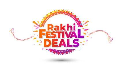 Happy Rakhi or Raksha Bandhan. Rakhi festival deals, offers logo unit and sales promotion discount concept.