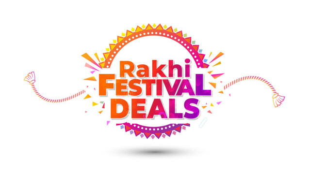 Happy Rakhi or Raksha Bandhan. Rakhi festival deals, offers logo unit and sales promotion discount concept.