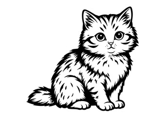 "Adorable Kitten Line Art &ndash; Black and White Cute Cat Drawing, Sweet Baby Pet Illustration for Coloring Pages, Stickers, Tattoos, Prints, and Designs"