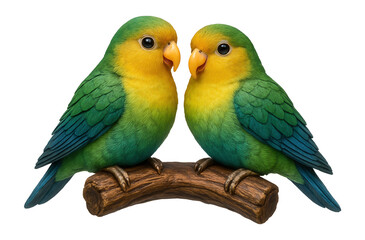 A pair of lovebirds pond figure sitting on a branch, designed for a romantic garden pond setting.