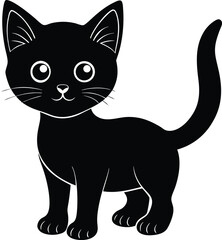 Fototapeta premium black silhouette of a cartoon kitten on white back.eps