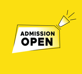 Admission open banner speech for announce megaphone icon and colorful yellow background, business, web, ui vector illustration.
