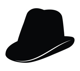 A sleek black fedora hat silhouette, perfect for adding a touch of classic style or mystery to any design project, icon, or apparel