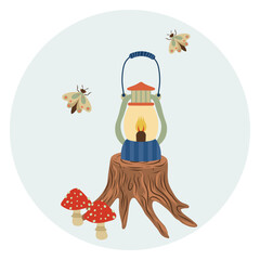 Nature circle composition. Hand drawn camping round icon