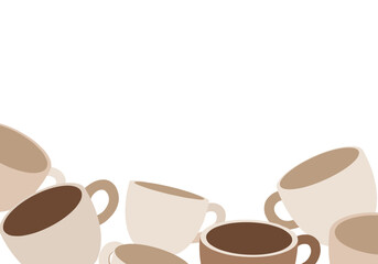 Obraz premium Brown and beige coffee cups in playful arrangement on white background 